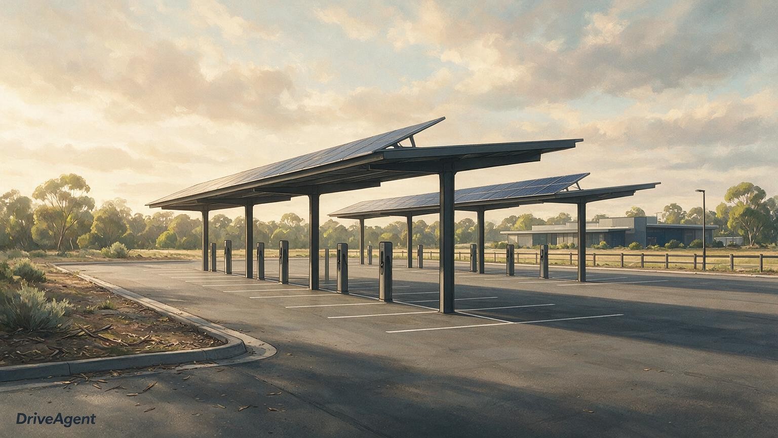 Concept illustration for: Tesla plans 37-bay Thurgoona charging hub, billed as Australia's largest public EV site
