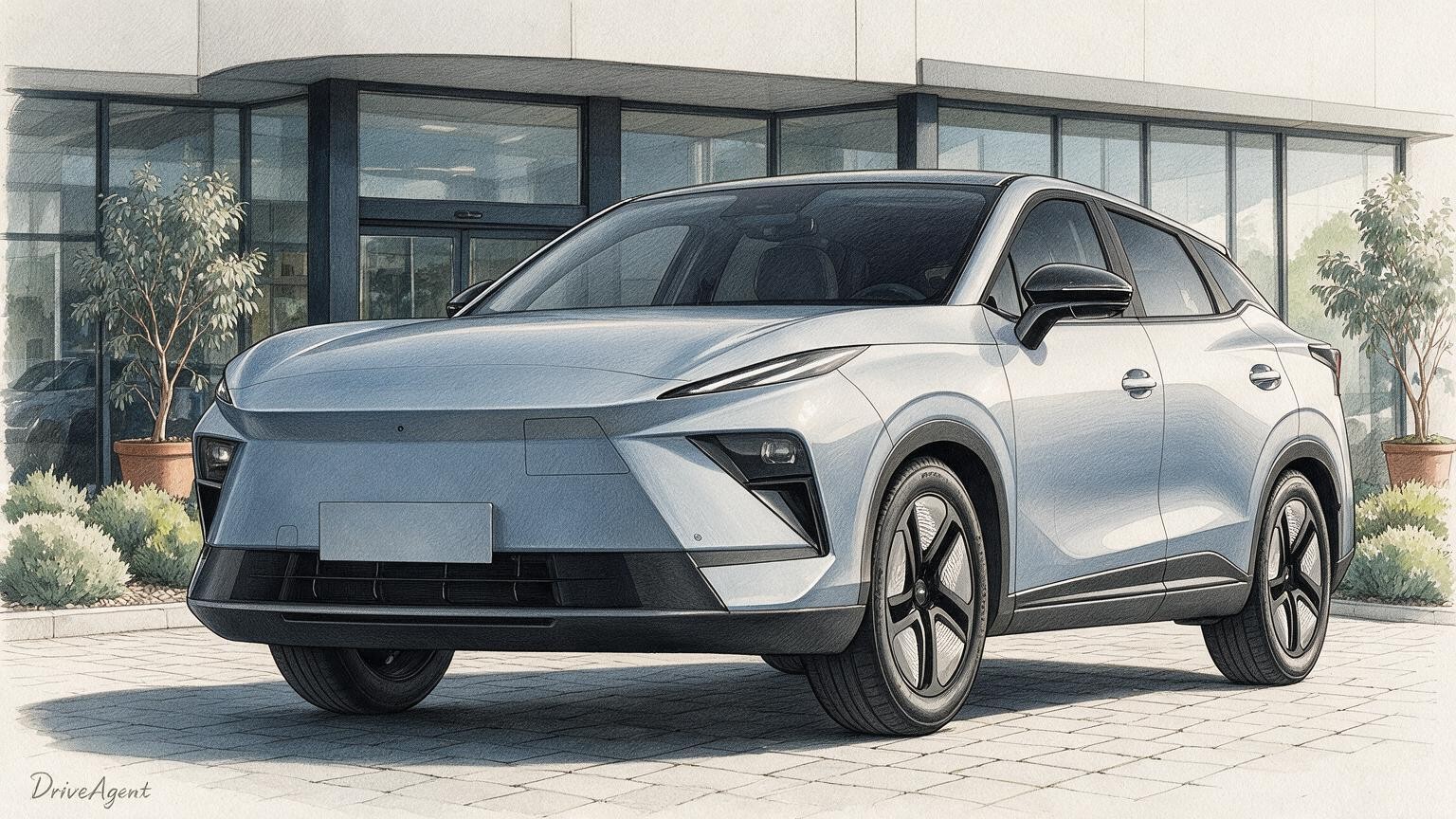 AI editorial illustration of the Chery E5 MY27 electric SUV