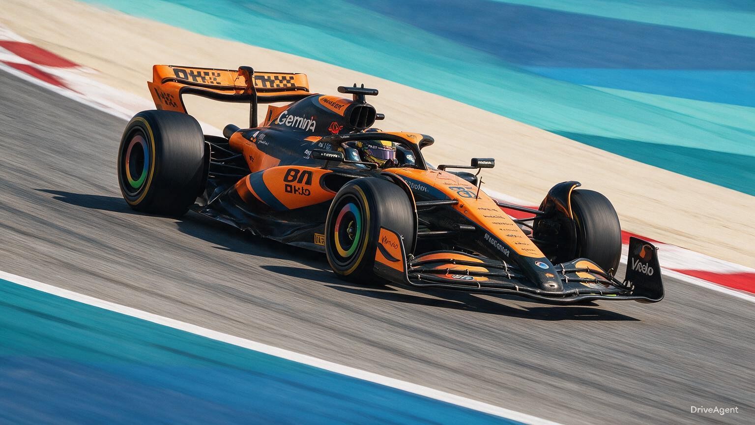 Editorial illustration of McLaren MCL40, McLaren car number 81, in a racing setting