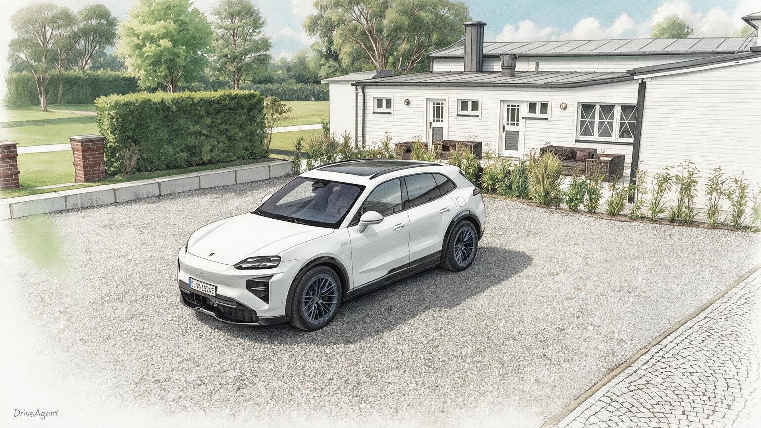 AI editorial illustration of a Cayenne