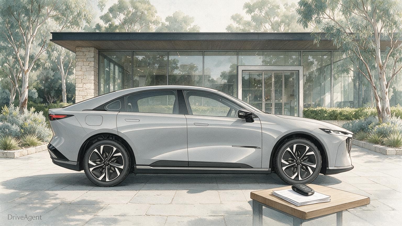 AI editorial illustration of the Mazda 6e E35 GT
