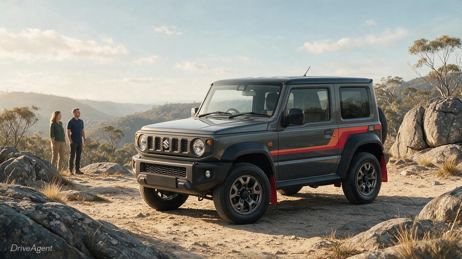 AI editorial illustration of the Suzuki Jimny Heritage