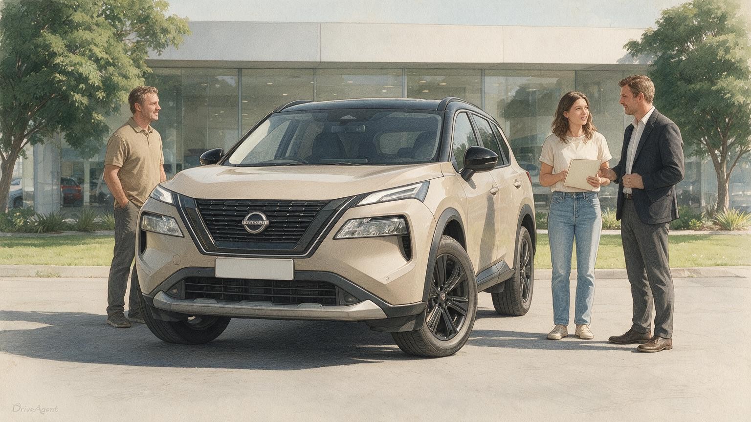 AI editorial illustration of the Nissan X-Trail