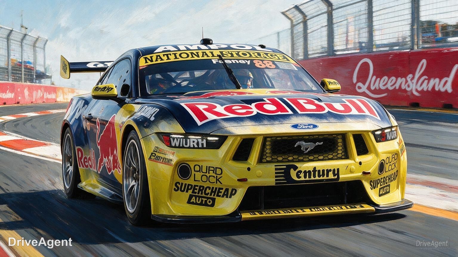 Editorial illustration of Broc Feeney's number 88 Ford Mustang GT Gen3 Supercar