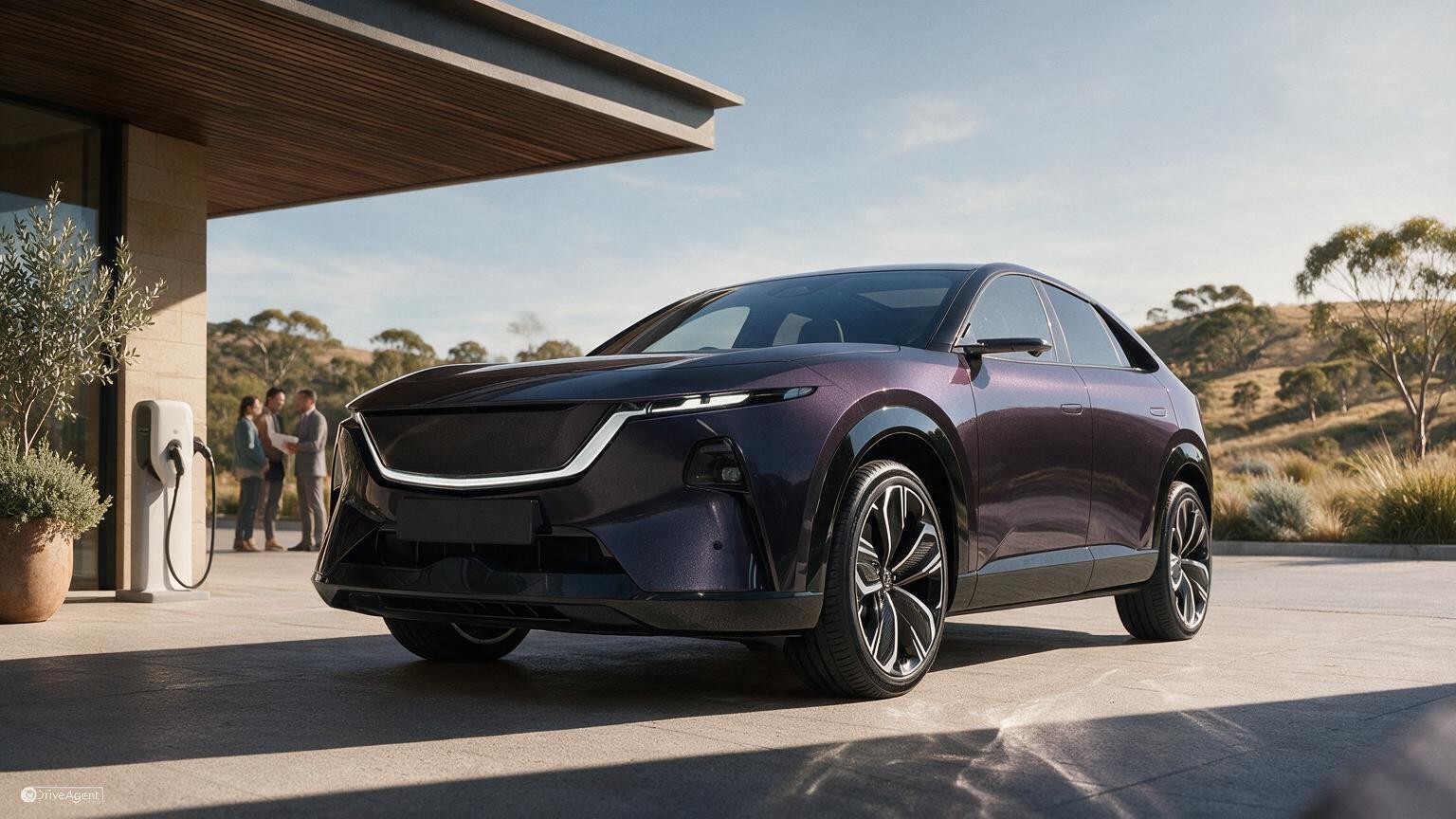 AI editorial illustration of the Mazda CX-6e electric SUV