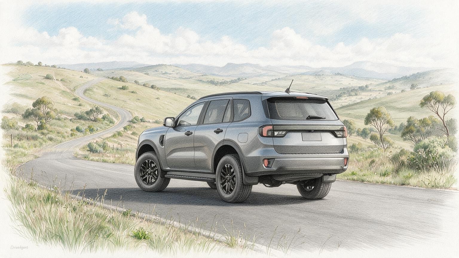 AI editorial illustration of the Ford Everest Active