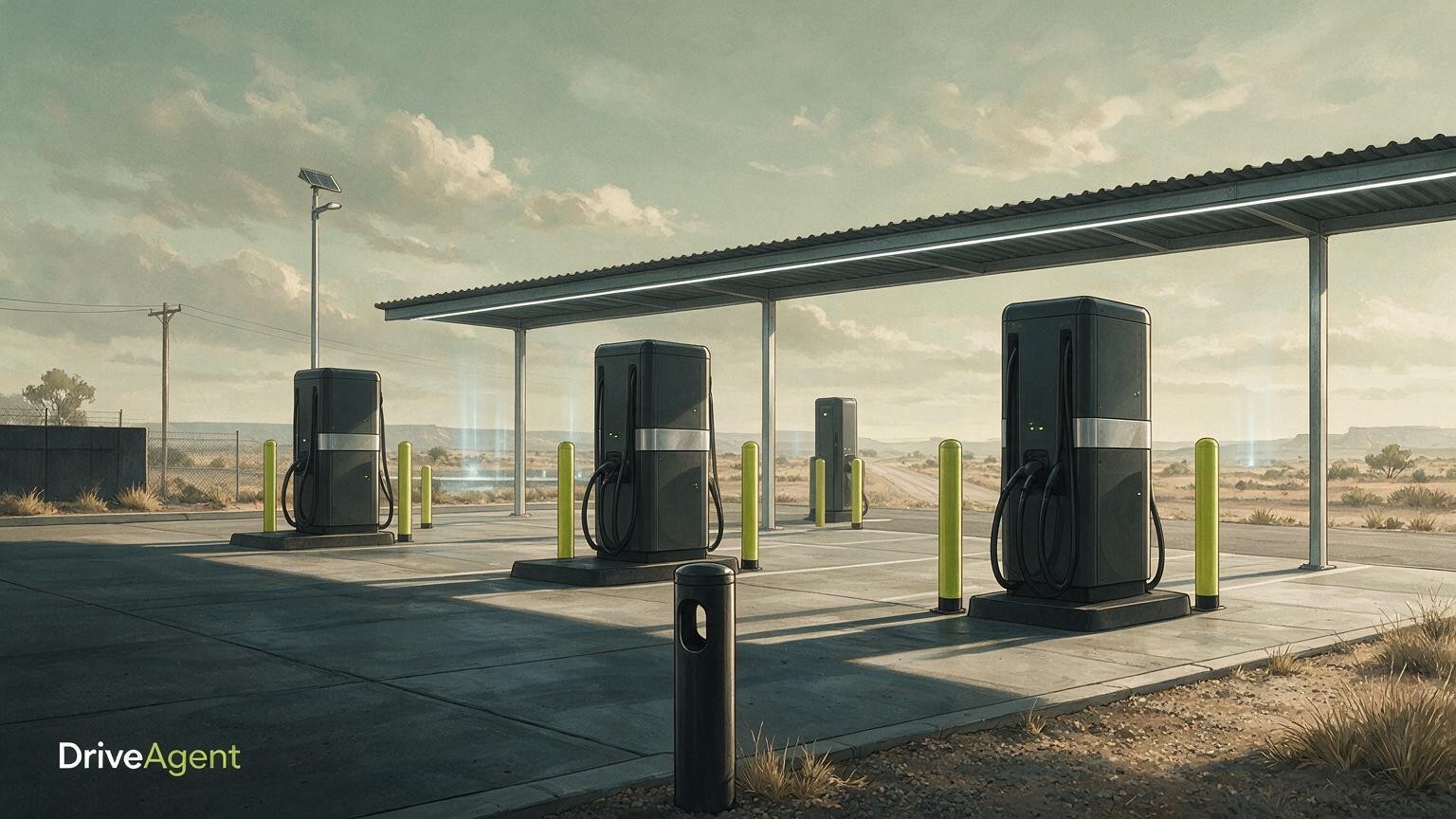 Concept illustration for: Ampol and Foton Mobility Distribution sign MOU to explore electric truck charging