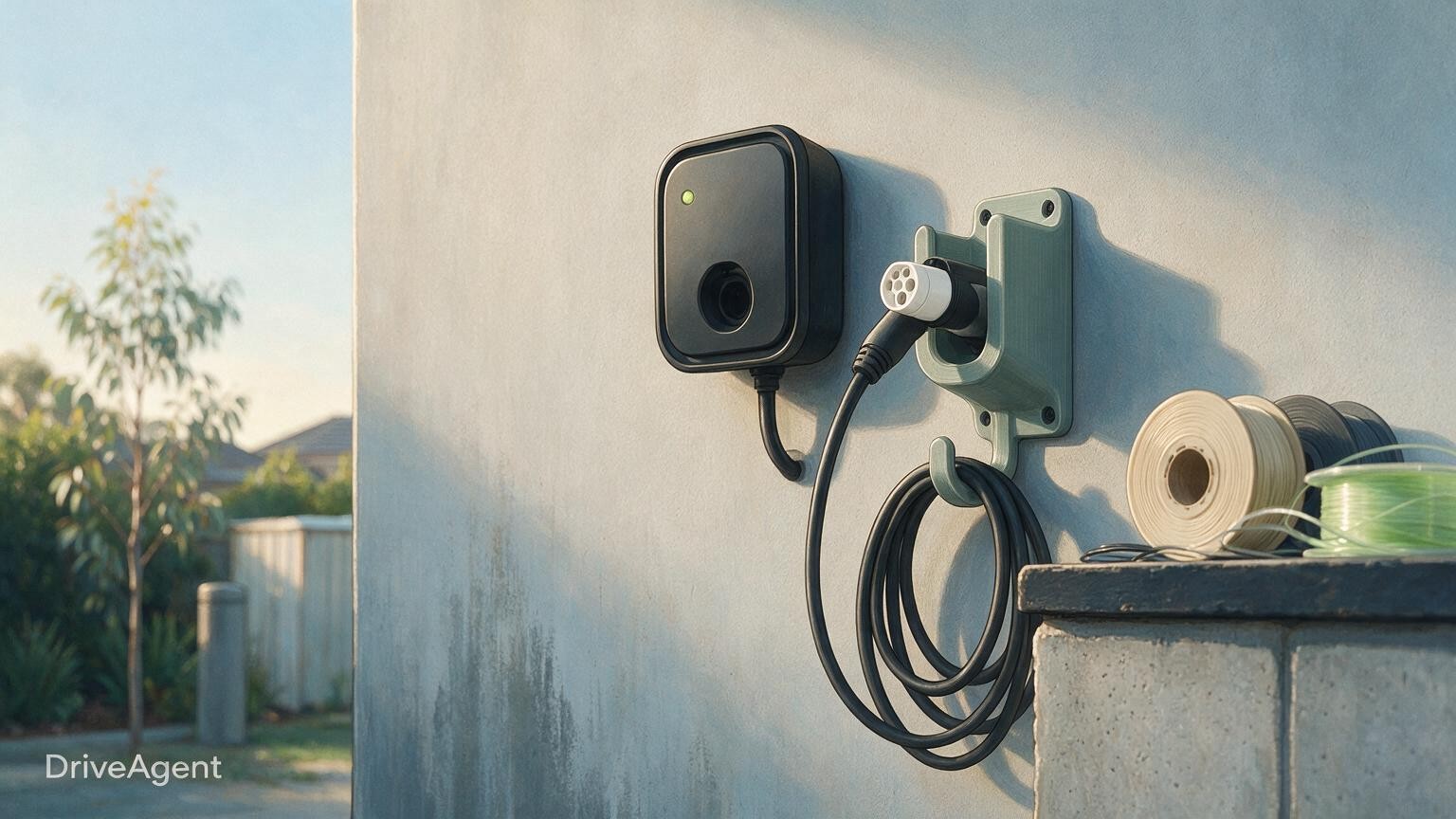 Concept illustration for: Storing the wall end of a Type 2 to Type 2 cable: holsters and holders in Australia