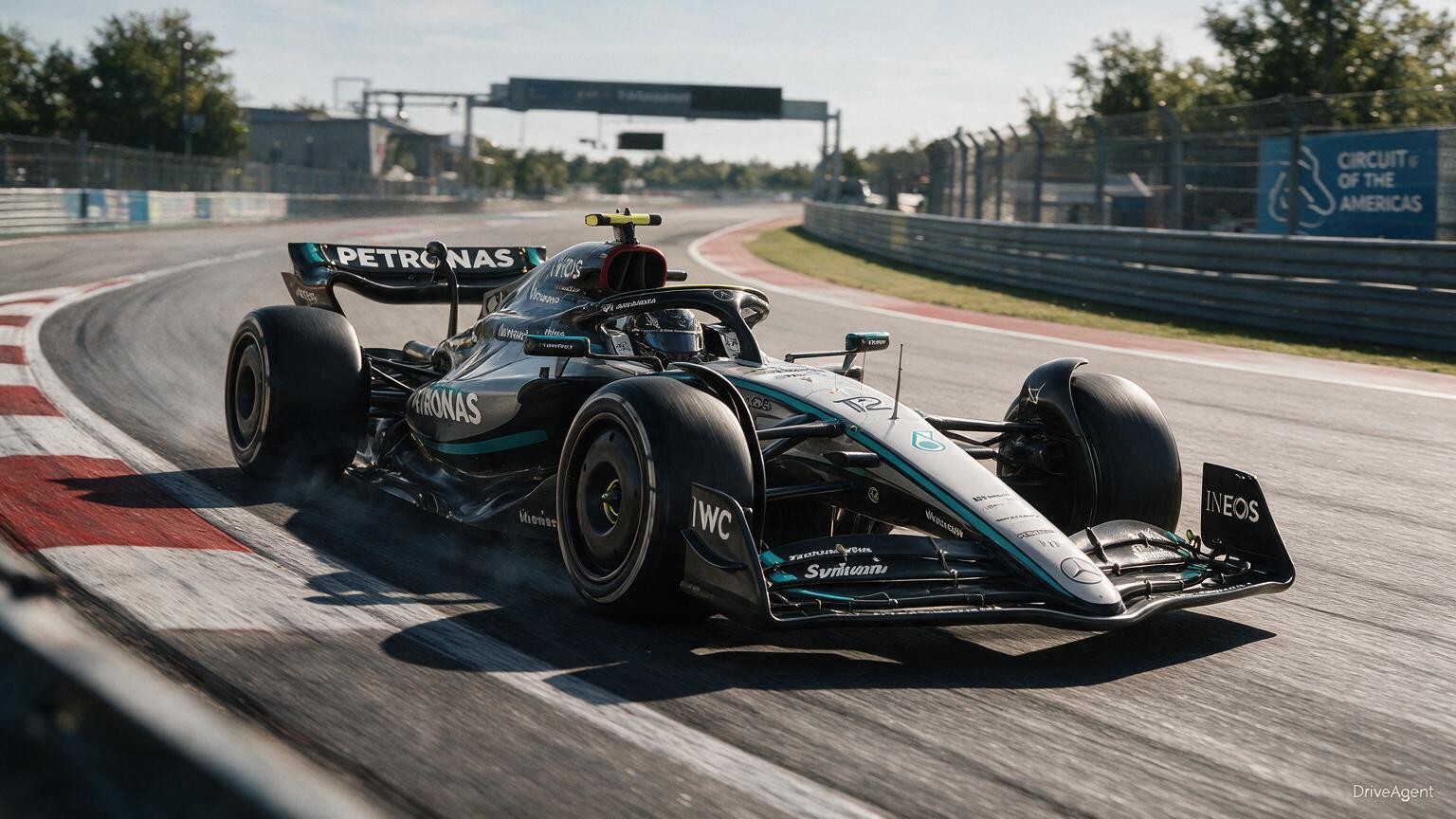 Editorial illustration of Mercedes-AMG W17, Mercedes car number 12, in a racing setting