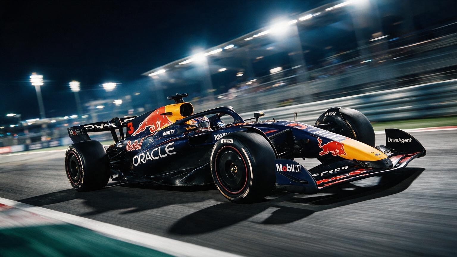 Editorial illustration of Red Bull RB22, Red Bull car number 3, in a racing setting
