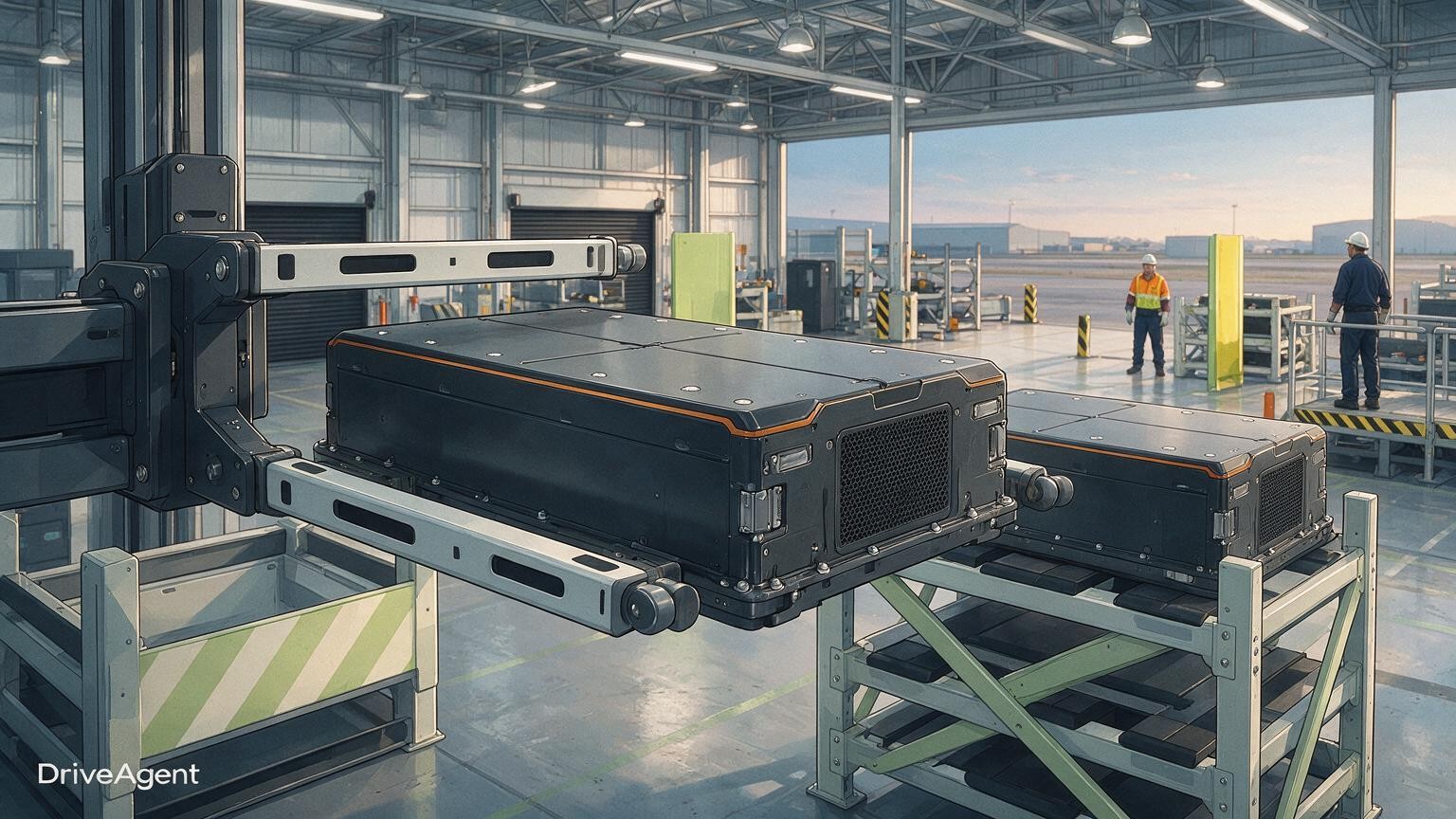 Concept illustration for: CATL unveils Dual-Electric Range Extender for heavy trucks with five-minute battery swap claim