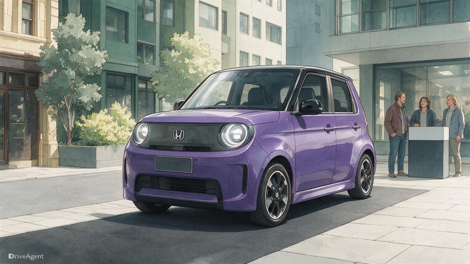 AI editorial illustration of the Honda Super-One