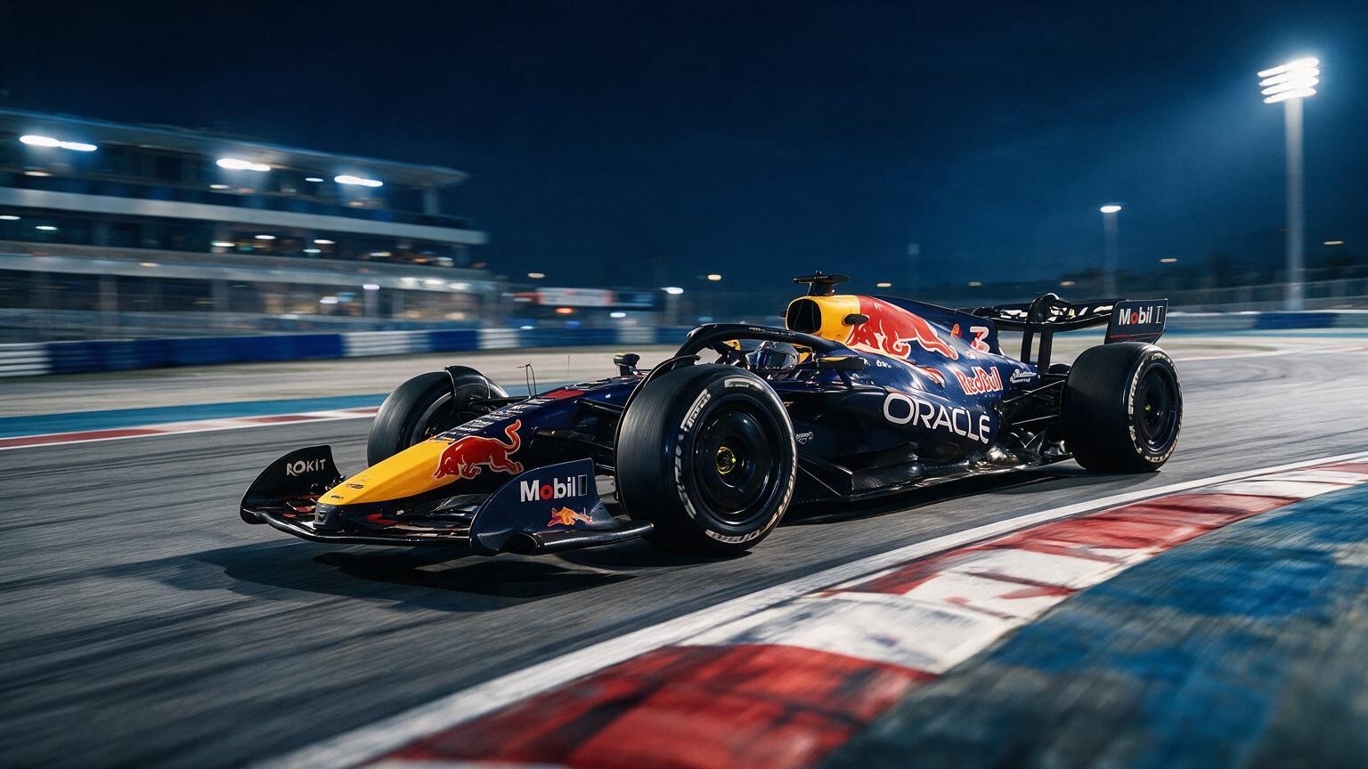 Editorial illustration of Red Bull RB22, Red Bull car number 3, in a racing setting