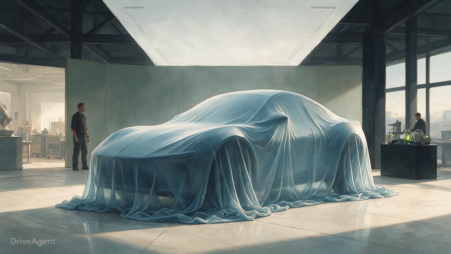 Concept illustration for: Alpine previews electric third-generation A110 with veiled sculpture ahead of Paris Motor Show