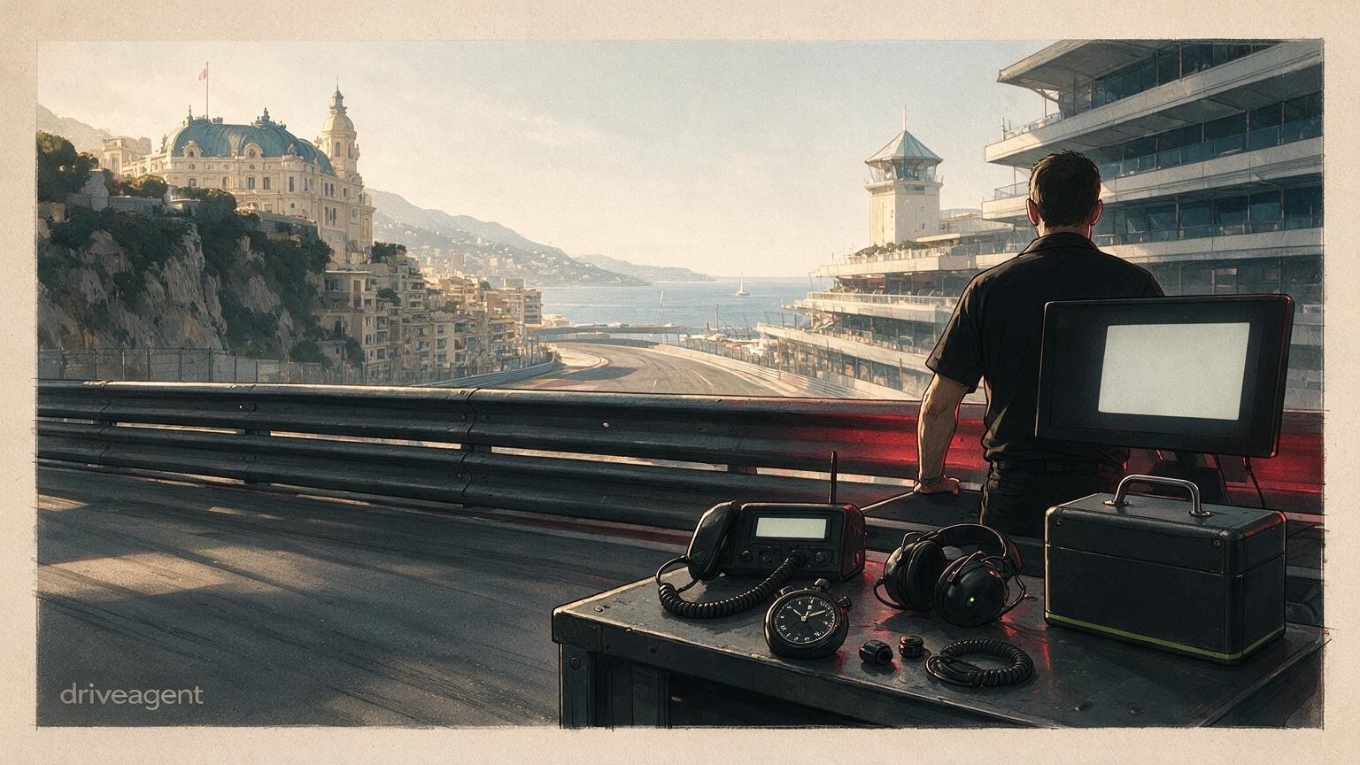 Concept illustration for: Antonelli survives red-flag chaos to win fifth straight race at the 2026 Monaco Grand Prix