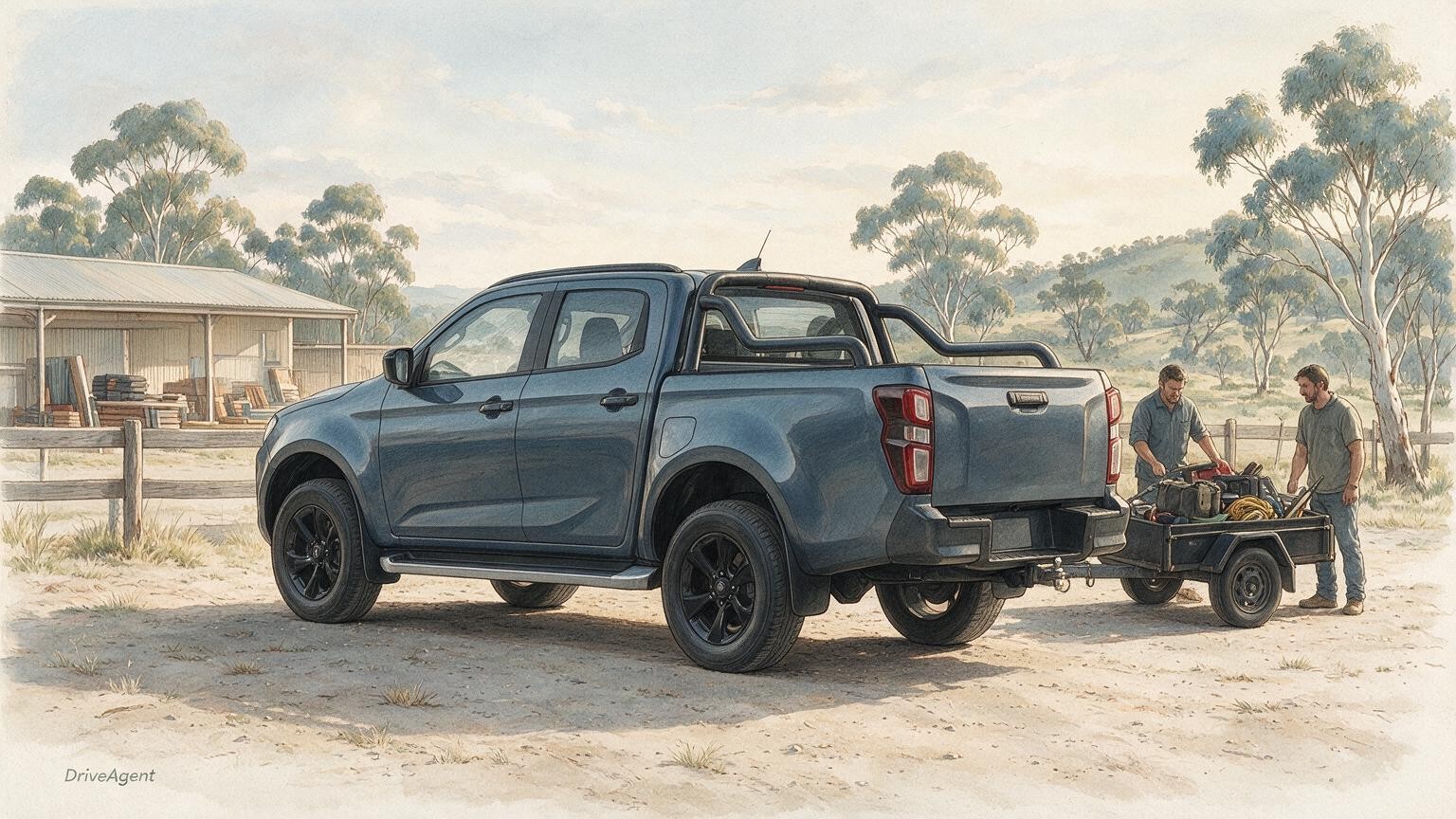 AI editorial illustration of the Isuzu D-Max
