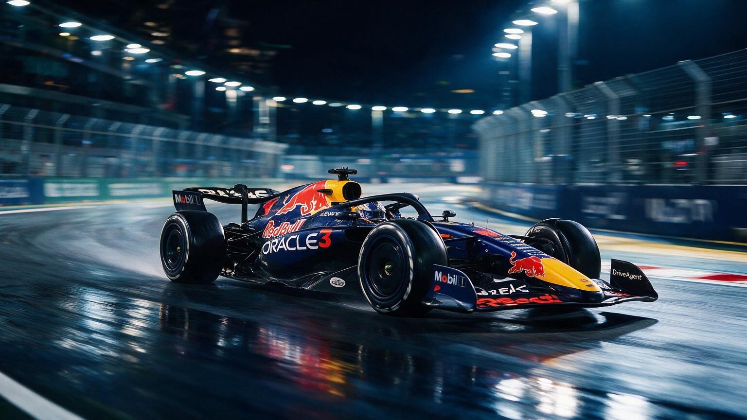 Editorial illustration of Red Bull RB22, Red Bull car number 3, in a racing setting
