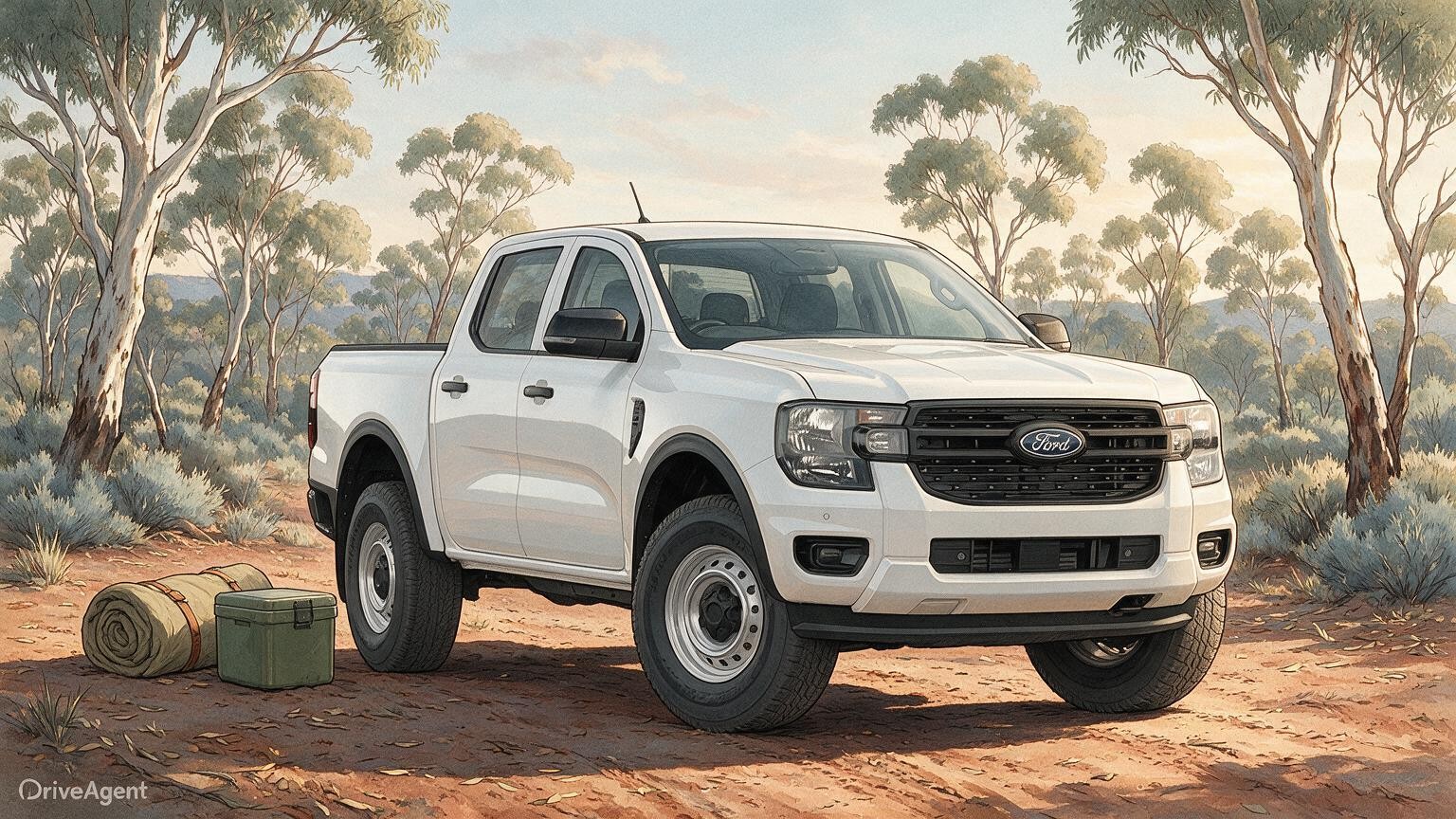 AI editorial illustration of the Ford Ranger